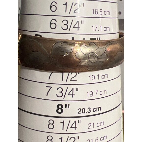 Vintage Copper Silver Tone Floral Engraved Clamper Bangle Bracelet Estate 7" - Picture 6 of 6